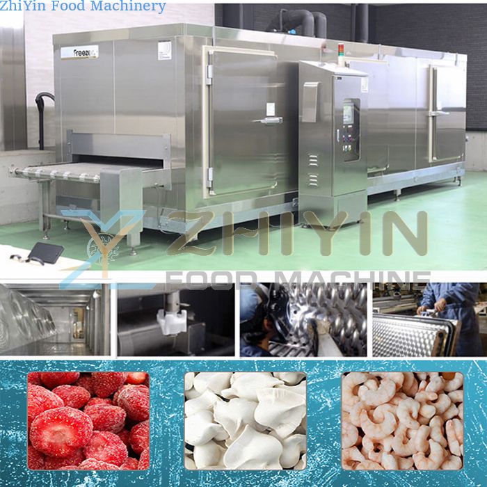 Industrial fluidized potato chips frozen line, seafood frozen machine, tunnel type food low temperature freezer